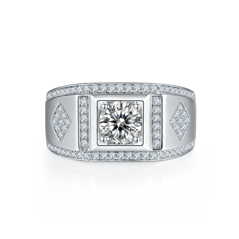秋生款S925银镀白金MoissaniteMen's Ring1ctD级